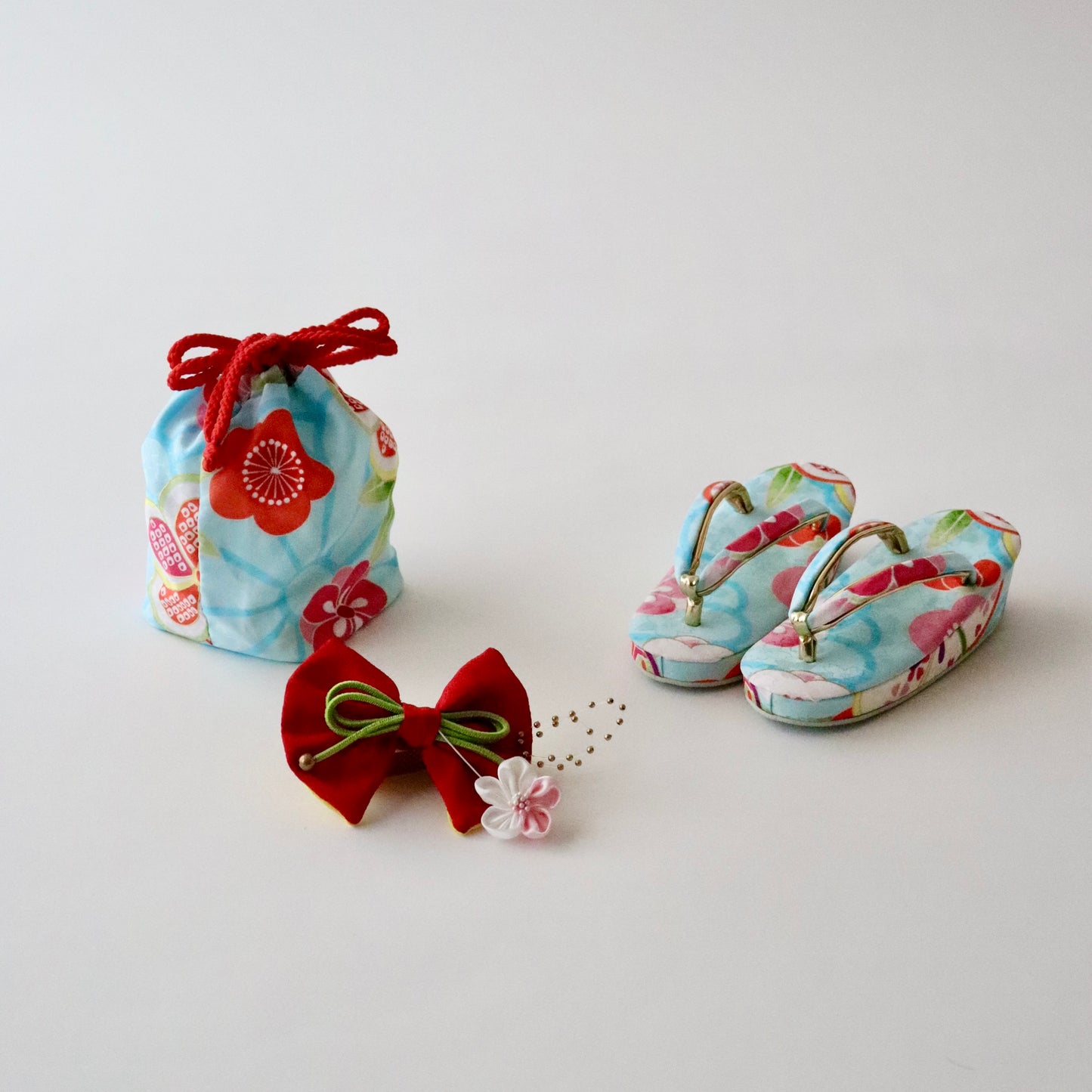 御祝着セット | 七五三 | 三歳 | 化繊 | 水色 | 花 | プリント