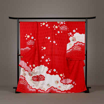 桶絞り | 御祝着フルセット | 七五三 | 七歳 | 正絹 | 刺繍 | 赤白 | 鞠と松