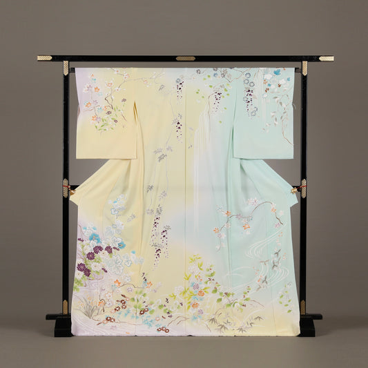 訪問着「手描き京友禅 - 琳派岩草花流水」工芸染匠 成謙