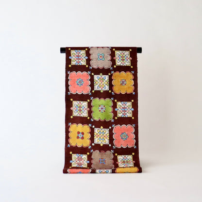 九寸名古屋帯「木版更紗 - 飾り窓」小島貞二