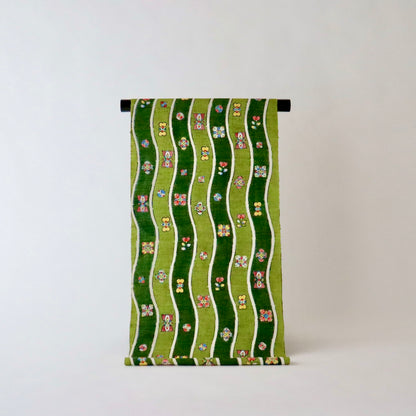 九寸名古屋帯「木版更紗 - よろけ縞」小島貞二