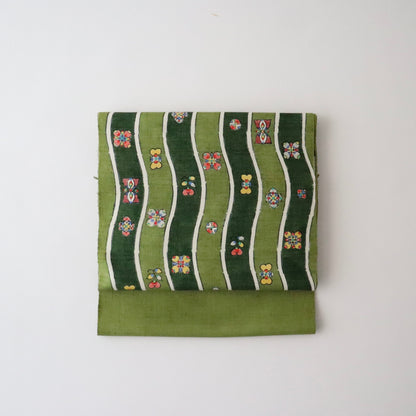 九寸名古屋帯「木版更紗 - よろけ縞」小島貞二