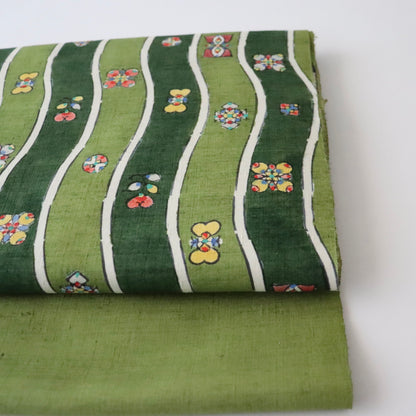 九寸名古屋帯「木版更紗 - よろけ縞」小島貞二