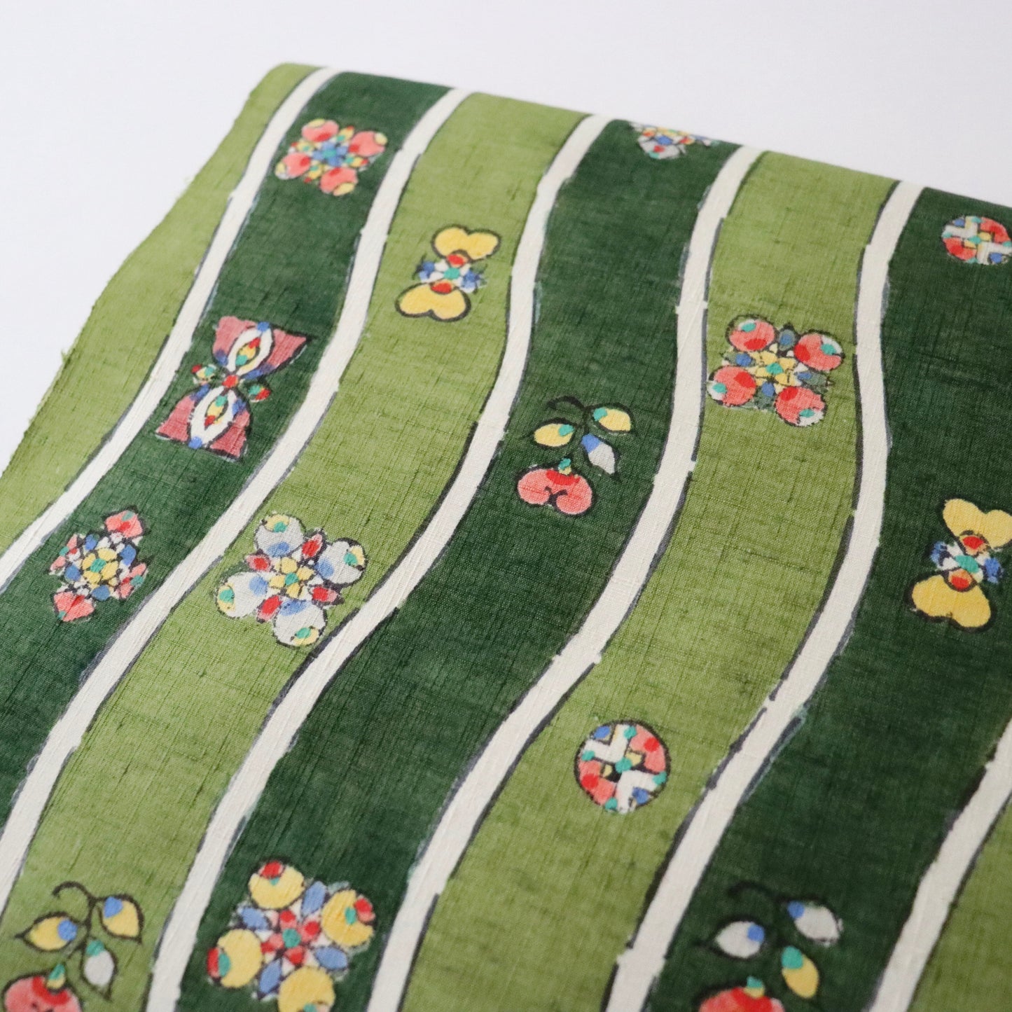 九寸名古屋帯「木版更紗 - よろけ縞」小島貞二