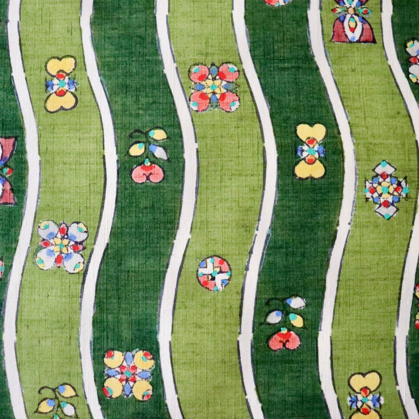 九寸名古屋帯「木版更紗 - よろけ縞」小島貞二