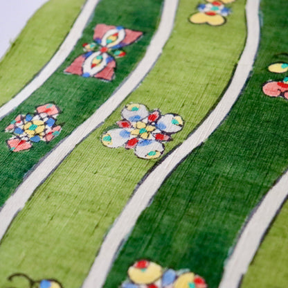 九寸名古屋帯「木版更紗 - よろけ縞」小島貞二