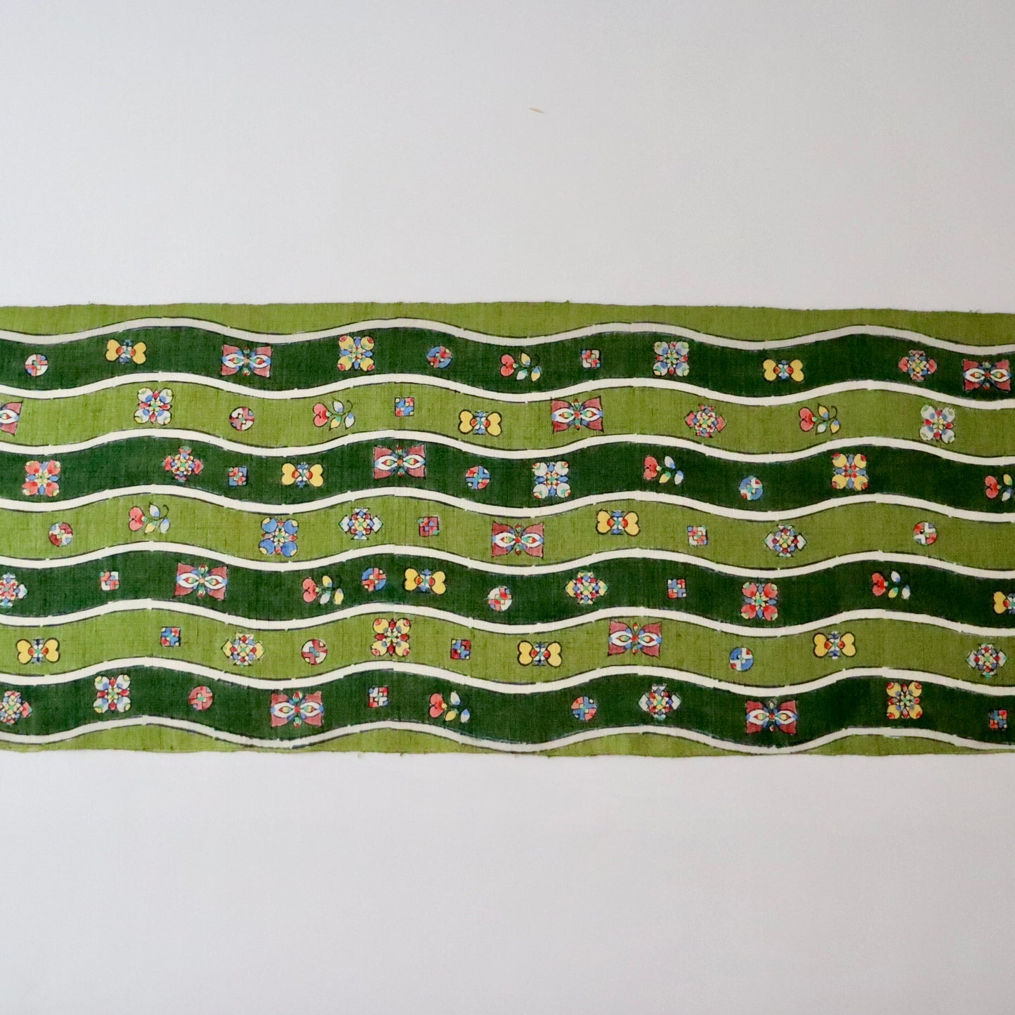 九寸名古屋帯「木版更紗 - よろけ縞」小島貞二