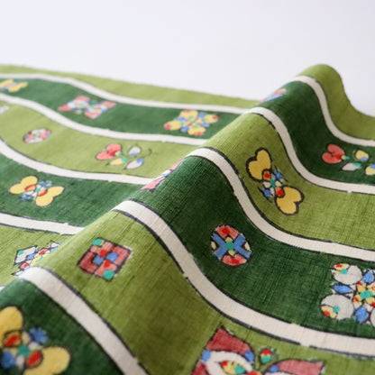 九寸名古屋帯「木版更紗 - よろけ縞」小島貞二