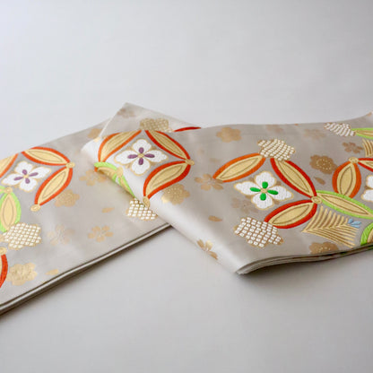 西陣織 | 袋帯 | 七五三 | 七歳 | 正絹 | 七宝花文 | 白 | 高島織物