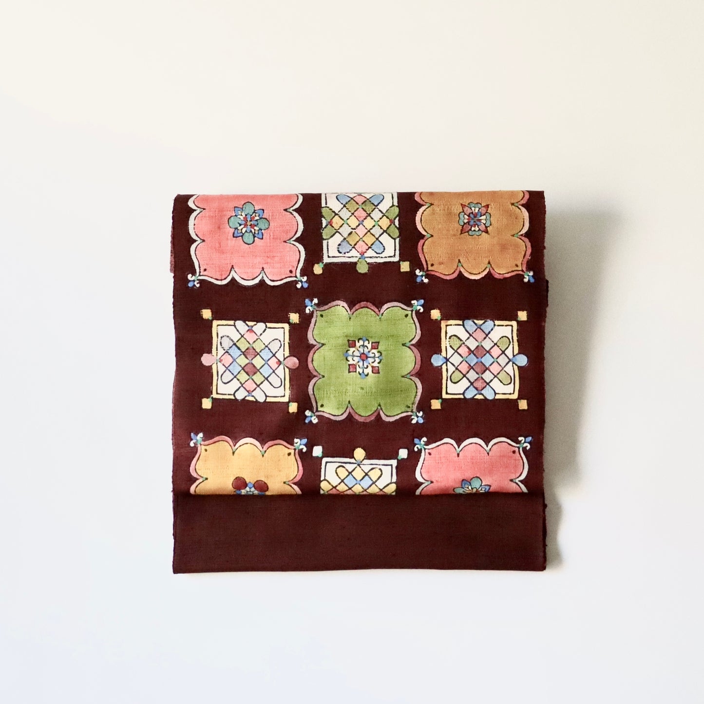 九寸名古屋帯「木版更紗 - 飾り窓」小島貞二