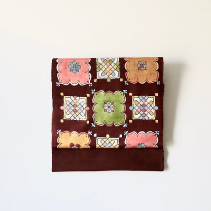 九寸名古屋帯「木版更紗 - 飾り窓」小島貞二