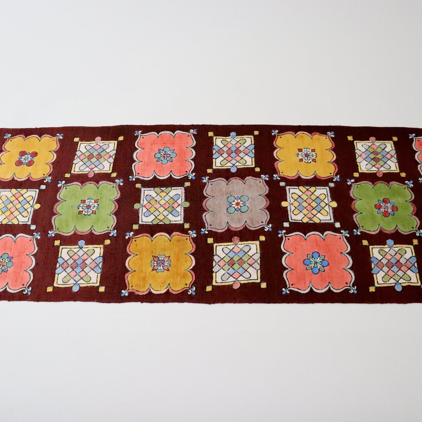 九寸名古屋帯「木版更紗 - 飾り窓」小島貞二