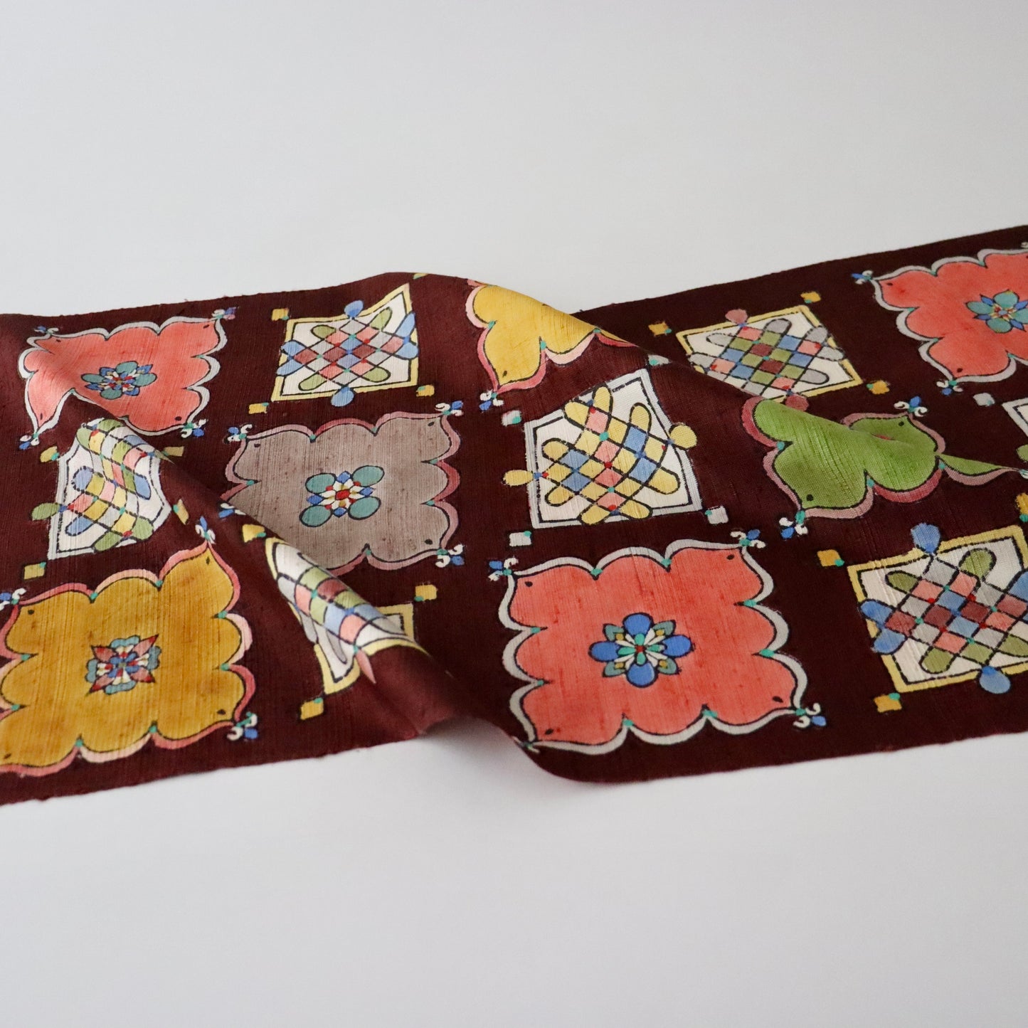 九寸名古屋帯「木版更紗 - 飾り窓」小島貞二