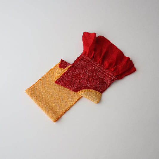 絞染帯揚げ「赤華詰 - 黄赤」