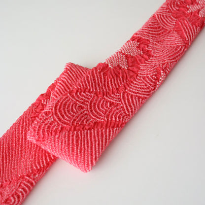 絞染帯揚げ「桜流水 - 躑躅色」