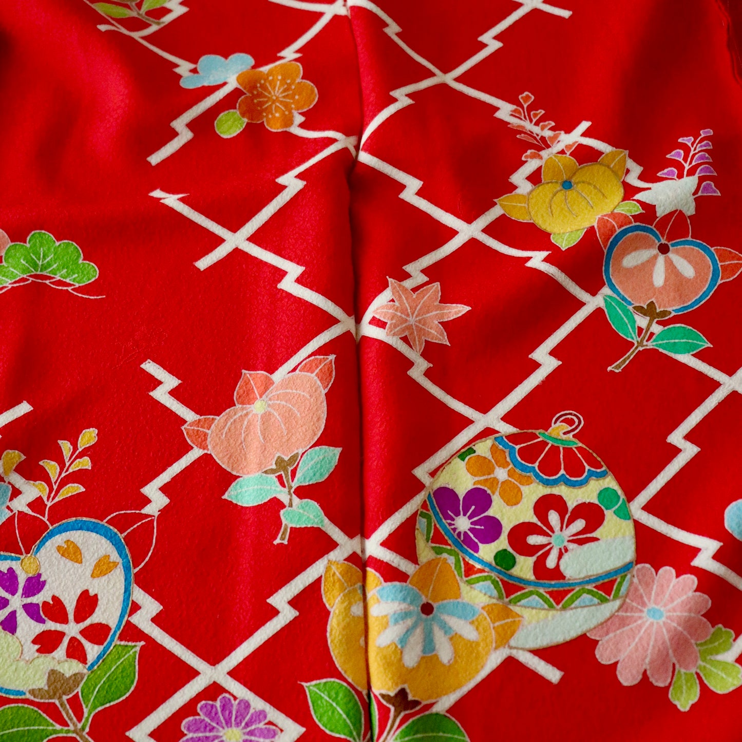 京友禅 | 御祝着フルセット | 七五三 | 七歳 | 正絹 | 手描き | 赤 | 鞠と橘