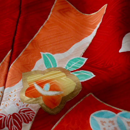 京友禅 | 御祝着フルセット | 七五三 | 七歳 | 正絹 | 手描き | 赤 | 束ね熨斗文様