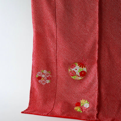 総絞り | 御祝着フルセット | 七五三 | 七歳 | 正絹 | 刺繍 | 赤 | 鈴と花丸文
