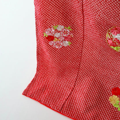 総絞り | 御祝着フルセット | 七五三 | 七歳 | 正絹 | 刺繍 | 赤 | 鈴と花丸文
