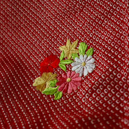 総絞り | 御祝着フルセット | 七五三 | 七歳 | 正絹 | 刺繍 | 赤 | 鈴と花丸文