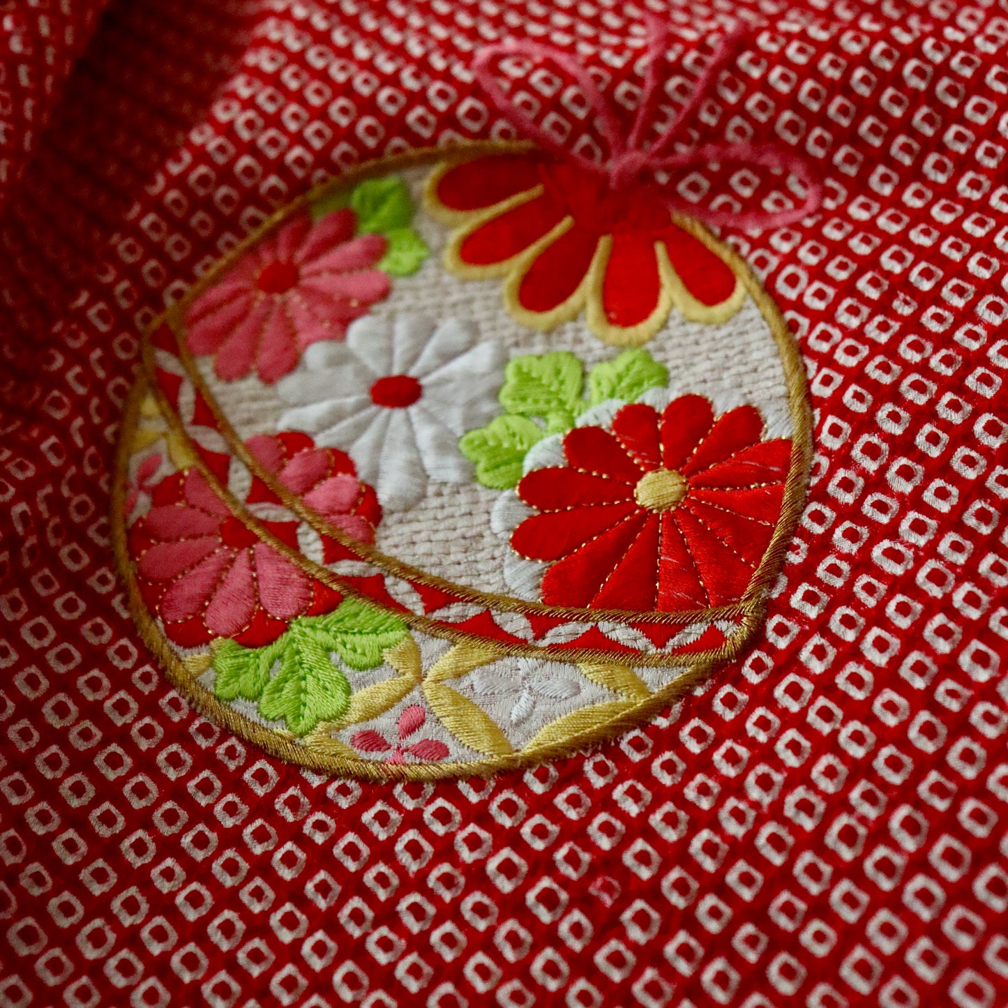 総絞り | 御祝着フルセット | 七五三 | 七歳 | 正絹 | 刺繍 | 赤 | 鈴と花丸文