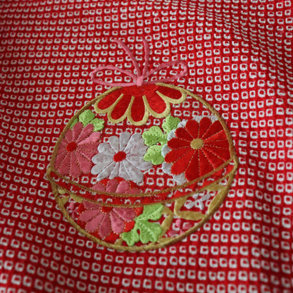 総絞り | 御祝着フルセット | 七五三 | 七歳 | 正絹 | 刺繍 | 赤 | 鈴と花丸文