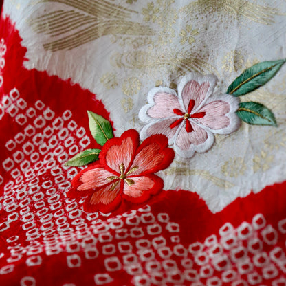 桶絞り | 御祝着フルセット | 七五三 | 七歳 | 正絹 | 刺繍 | 赤白 | 鞠と松