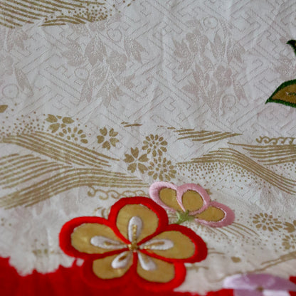 桶絞り | 御祝着フルセット | 七五三 | 七歳 | 正絹 | 刺繍 | 赤白 | 鞠と松