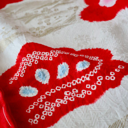 桶絞り | 御祝着フルセット | 七五三 | 七歳 | 正絹 | 刺繍 | 赤白 | 鞠と松