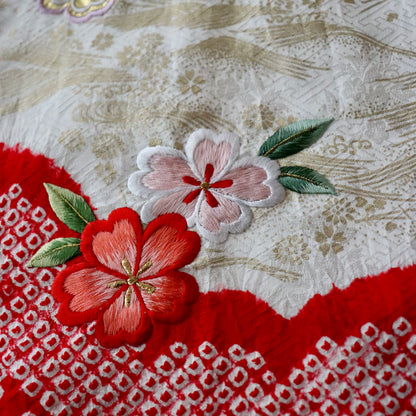 桶絞り | 御祝着フルセット | 七五三 | 七歳 | 正絹 | 刺繍 | 赤白 | 鞠と松