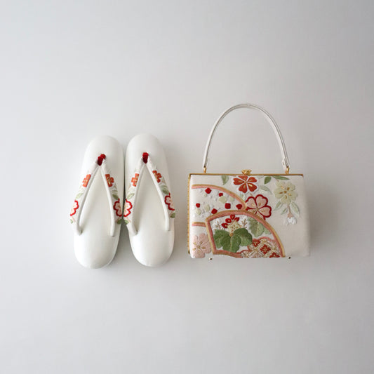 草履バッグセット「地紙と枝垂れ桜 - wht」和小物さくら