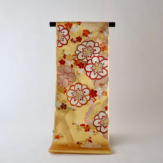 袋帯「竹垣梅花文」梅垣織物