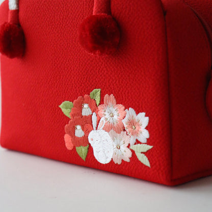 利休バッグ | 七五三 | 七歳 | 正絹 | 花兎 | 刺繍 | 大原商店