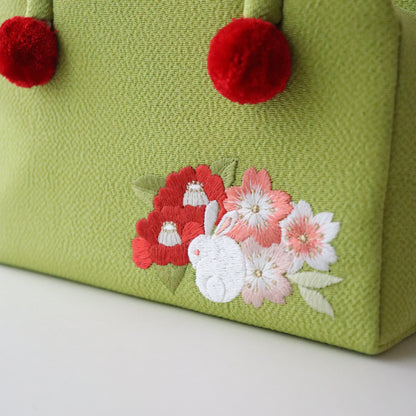 利休バッグ | 七五三 | 七歳 | 正絹 | 花兎 | 刺繍 | 大原商店