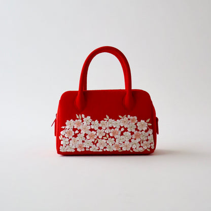 利休バッグ | 七五三 | 七歳 | 正絹 | 桜 | 赤 | 刺繍 | 大原商店