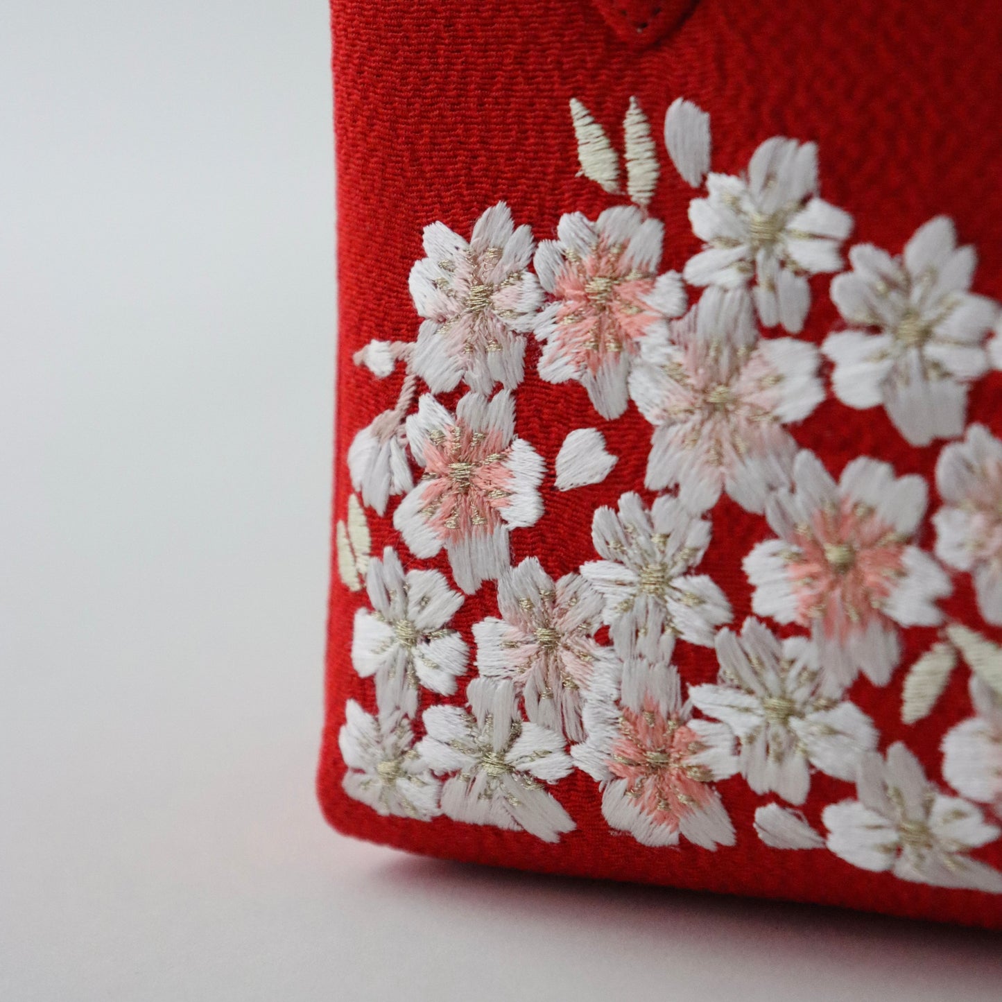 利休バッグ | 七五三 | 七歳 | 正絹 | 桜 | 赤 | 刺繍 | 大原商店