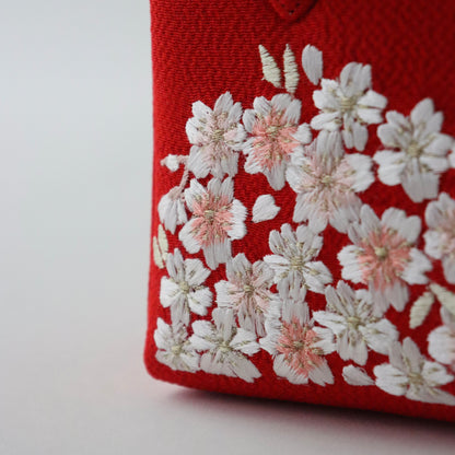 利休バッグ | 七五三 | 七歳 | 正絹 | 桜 | 赤 | 刺繍 | 大原商店