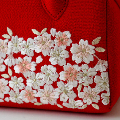 利休バッグ | 七五三 | 七歳 | 正絹 | 桜 | 赤 | 刺繍 | 大原商店