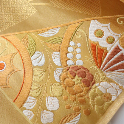 袋帯「斜扇面花蝶文」梅垣織物