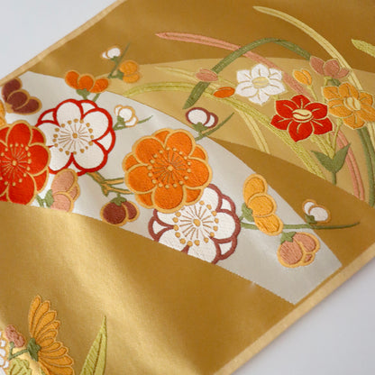 袋帯「斜取春秋花文」梅垣織物