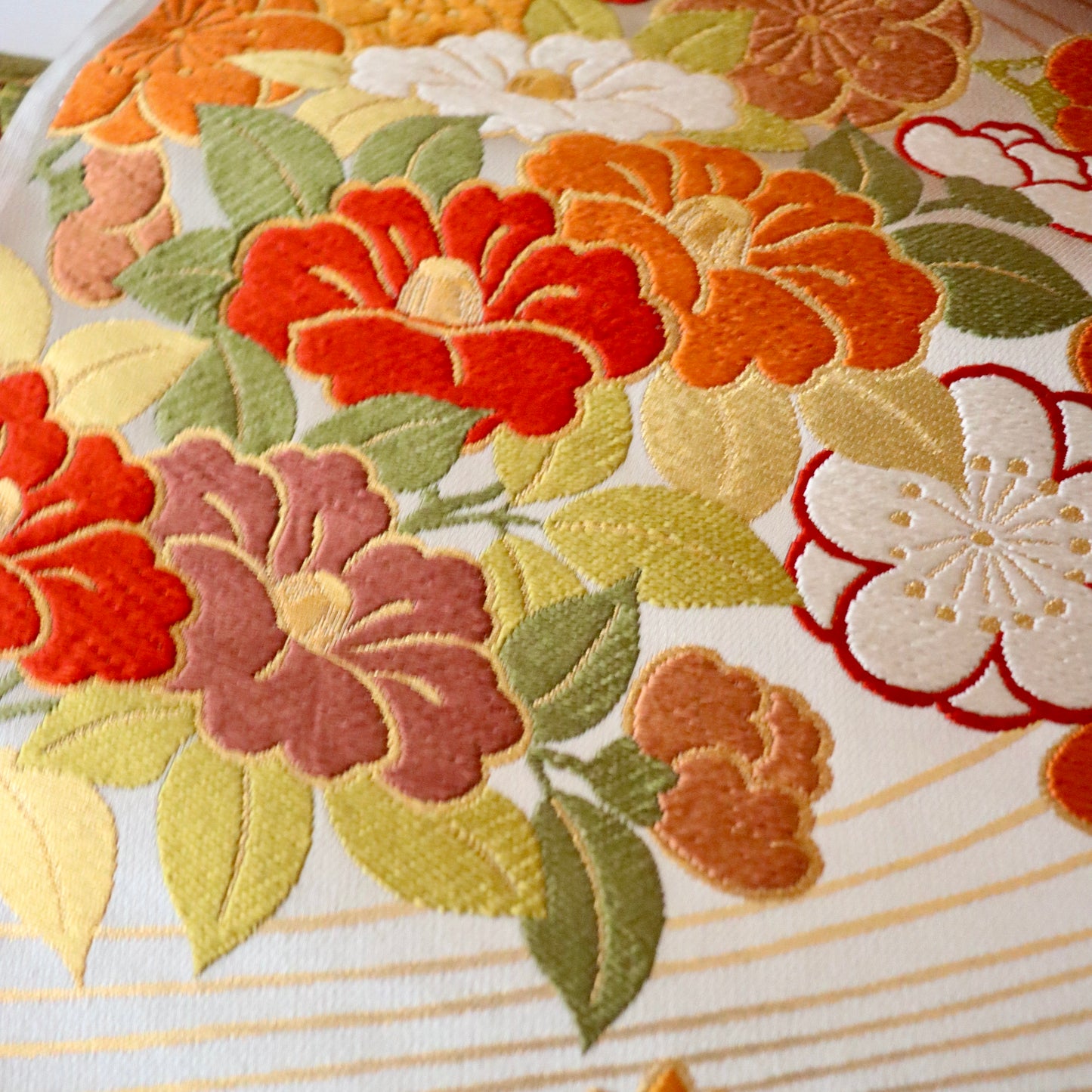 袋帯「流水菊椿文」梅垣織物