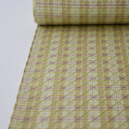 与那国花織「草木染/花織格子 - 緑赤黄」てぃぬはな工房：つのだれい子