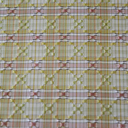 与那国花織「草木染/花織格子 - 緑赤黄」てぃぬはな工房：つのだれい子