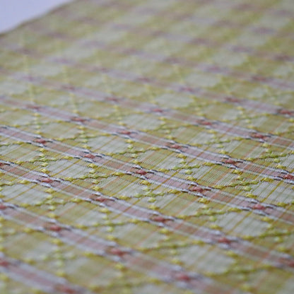 与那国花織「草木染/花織格子 - 緑赤黄」てぃぬはな工房：つのだれい子