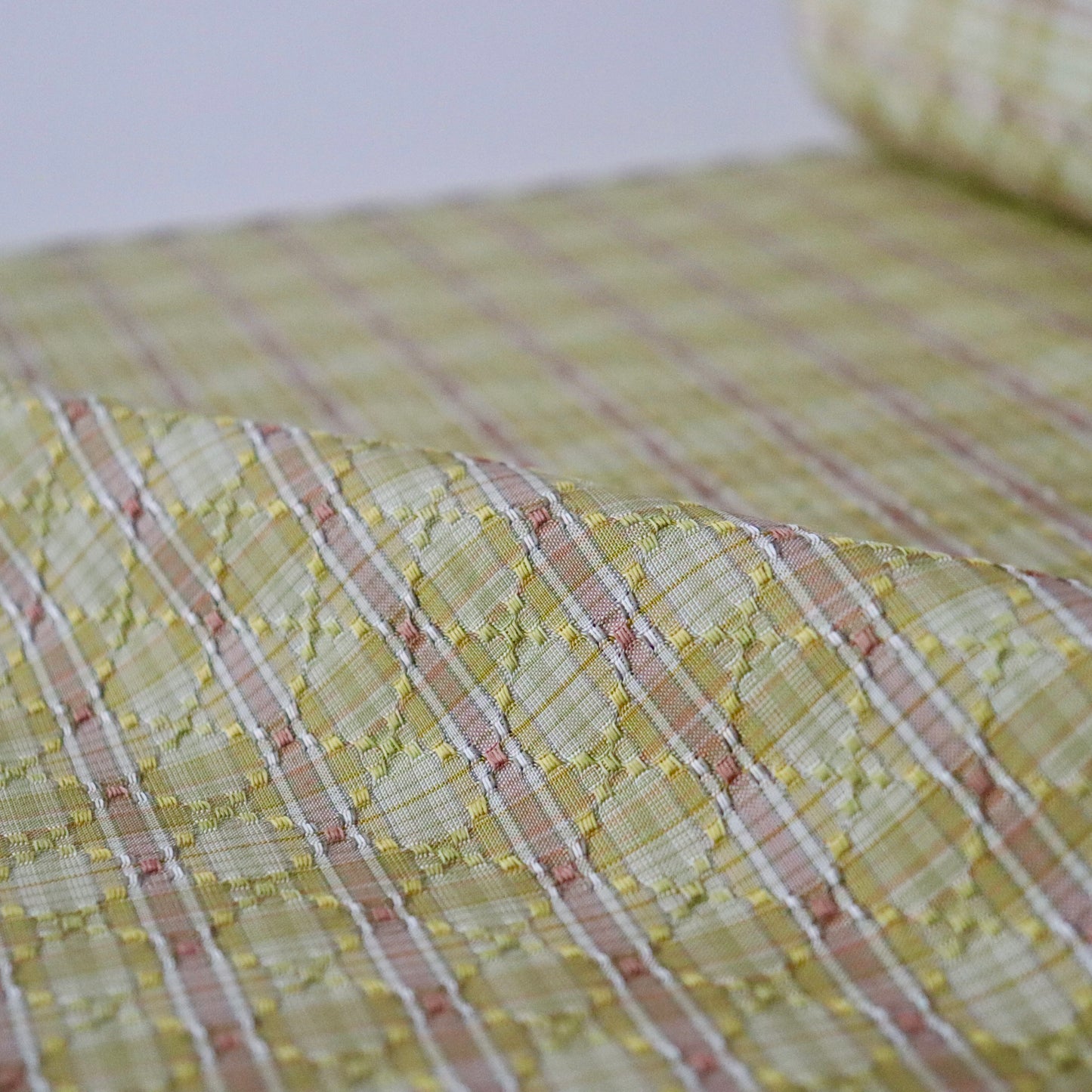 与那国花織「草木染/花織格子 - 緑赤黄」てぃぬはな工房：つのだれい子