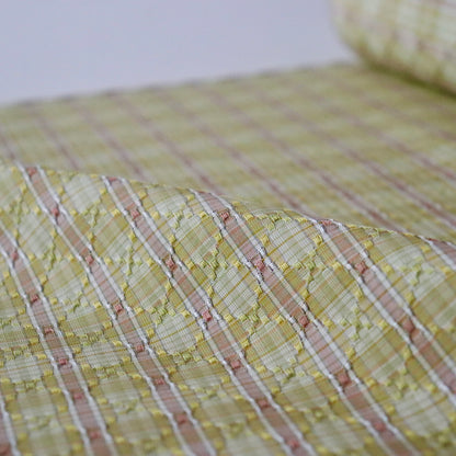 与那国花織「草木染/花織格子 - 緑赤黄」てぃぬはな工房：つのだれい子