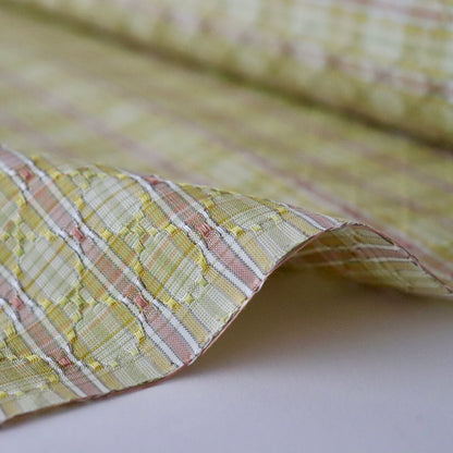 与那国花織「草木染/花織格子 - 緑赤黄」てぃぬはな工房：つのだれい子