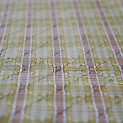 与那国花織「草木染/花織格子 - 緑赤黄」てぃぬはな工房：つのだれい子