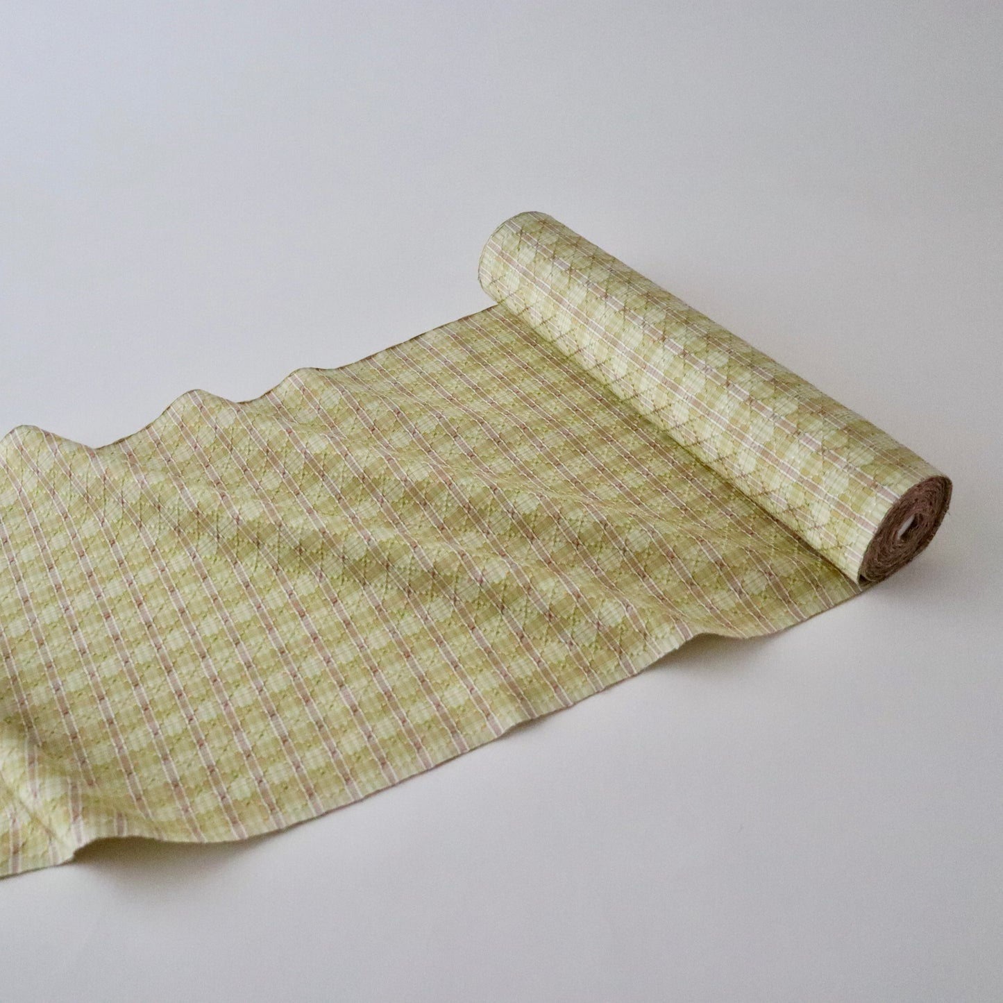 与那国花織「草木染/花織格子 - 緑赤黄」てぃぬはな工房：つのだれい子