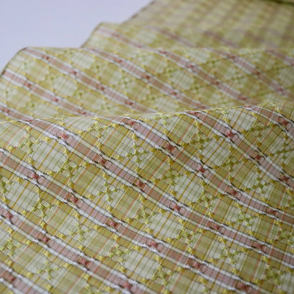 与那国花織「草木染/花織格子 - 緑赤黄」てぃぬはな工房：つのだれい子